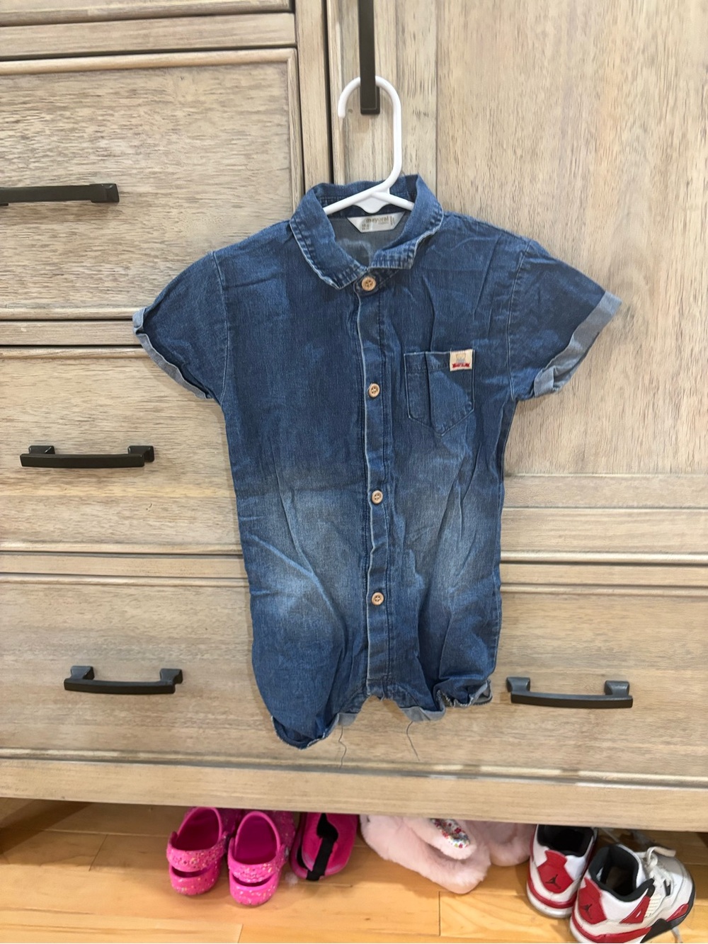 Mayoral Denim Short-Sleeve Romper Shirt - Blue